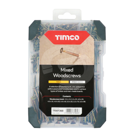 TIMCO Mixed Yellow Woodscrews Starter Pack - 340 Pieces (TRAY360)